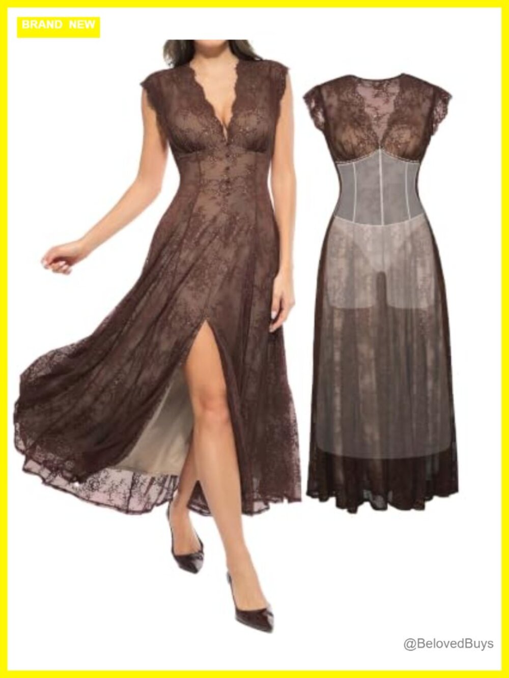 Lace Formal Cocktail Wedding Guest Dress V-Neck Flutter Sleeve Maxi
